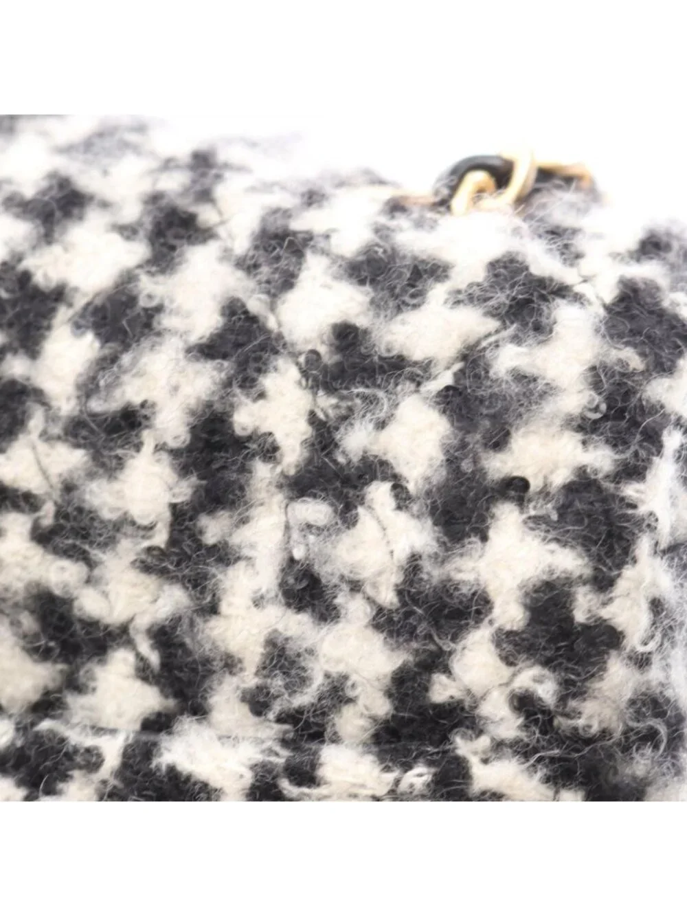Chanel Shoulder Bag Quilted Houndstooth Black White Fabric Mini Chain